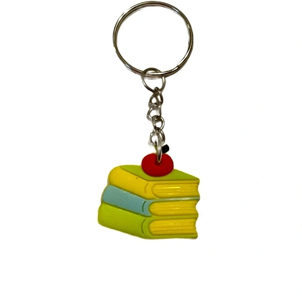 Colorful Book Stack Keychain accessories yellow green teacher back to school